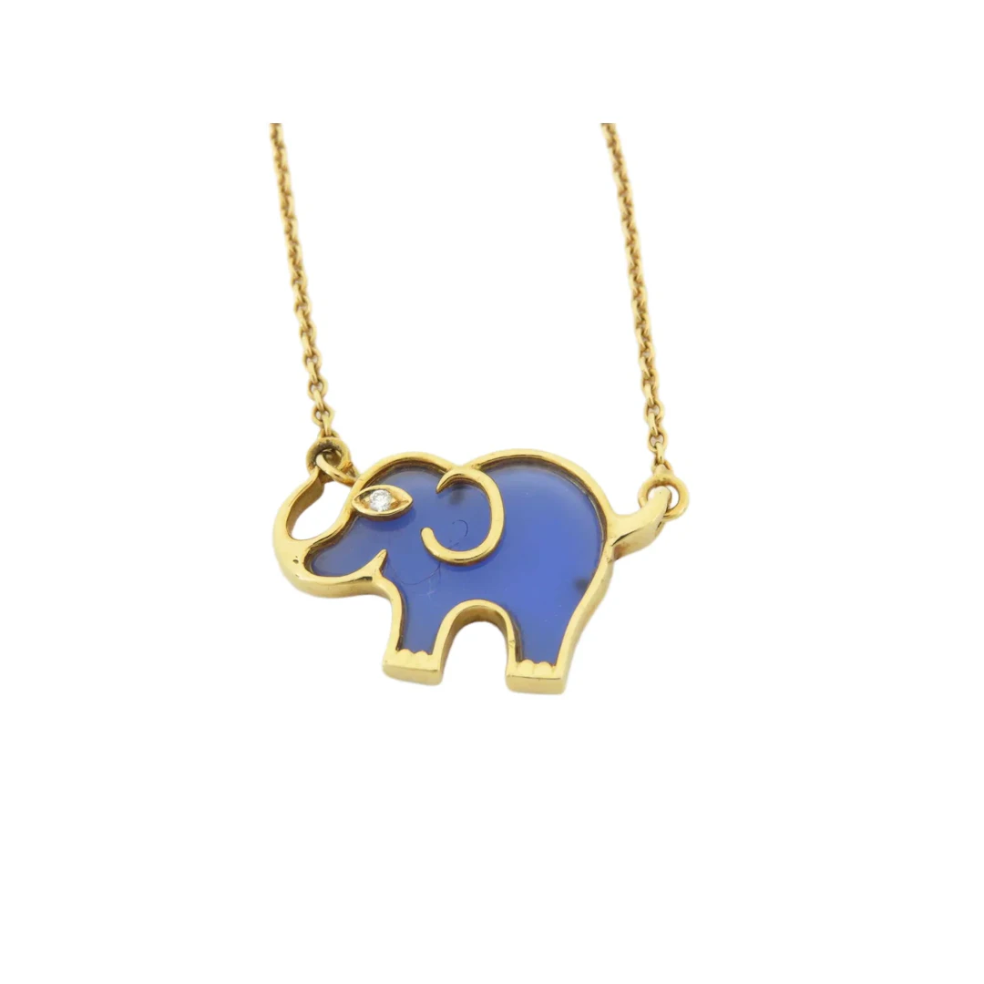 Van Cleef & Arpels Vintage Blue Agate Diamond Elephant 18K Yellow