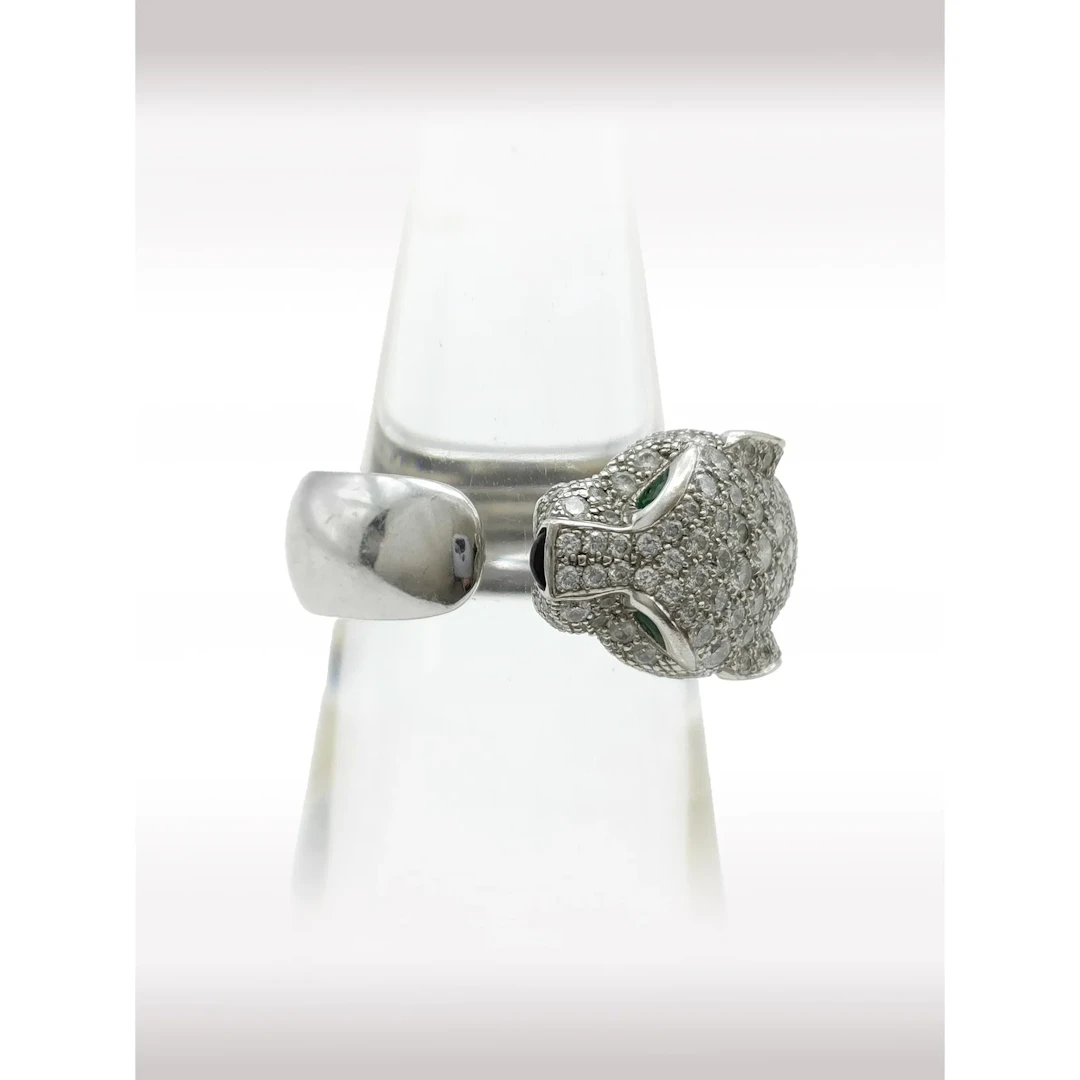 Cartier Panthere Diamond Pave Emerald Onyx 18K White Gold Ring