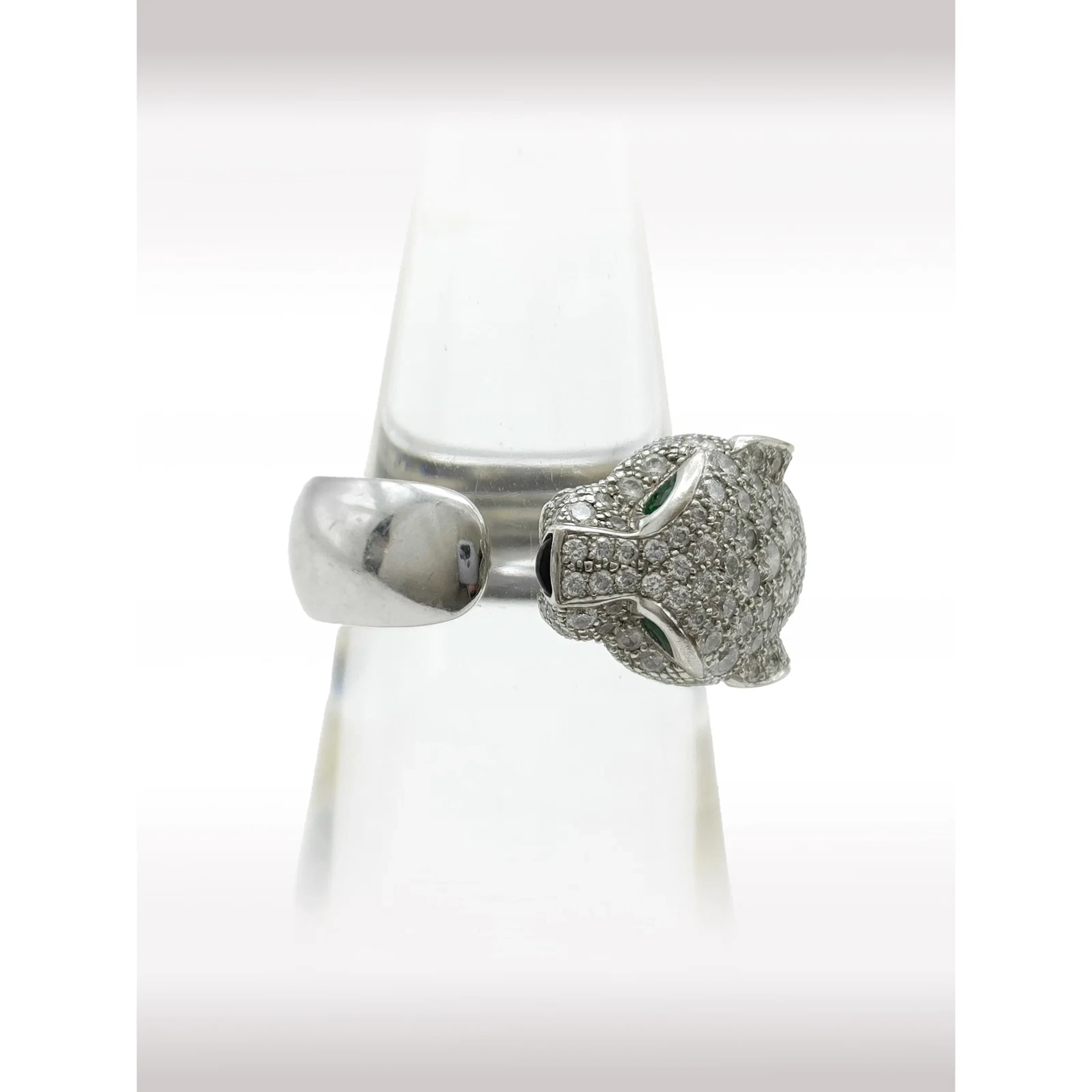 Cartier Panthere Diamond Pave Emerald Onyx 18K White Gold Ring