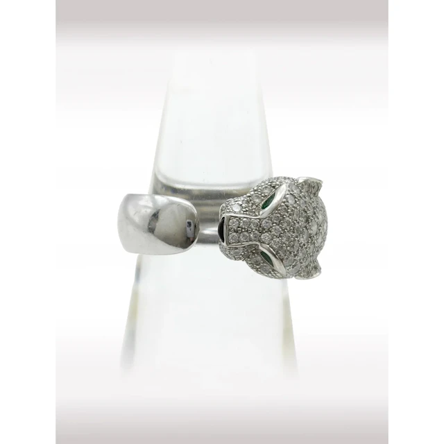 Cartier Panthere Diamond Pave Emerald Onyx 18K White Gold Ring