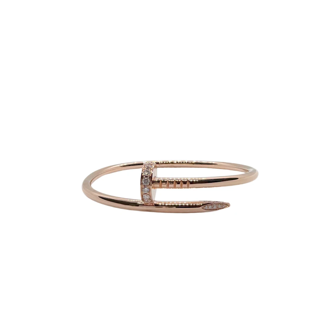 Cartier Juste un Clou Classic Diamond 18K Rose Gold Bangle Bracelet Size 17