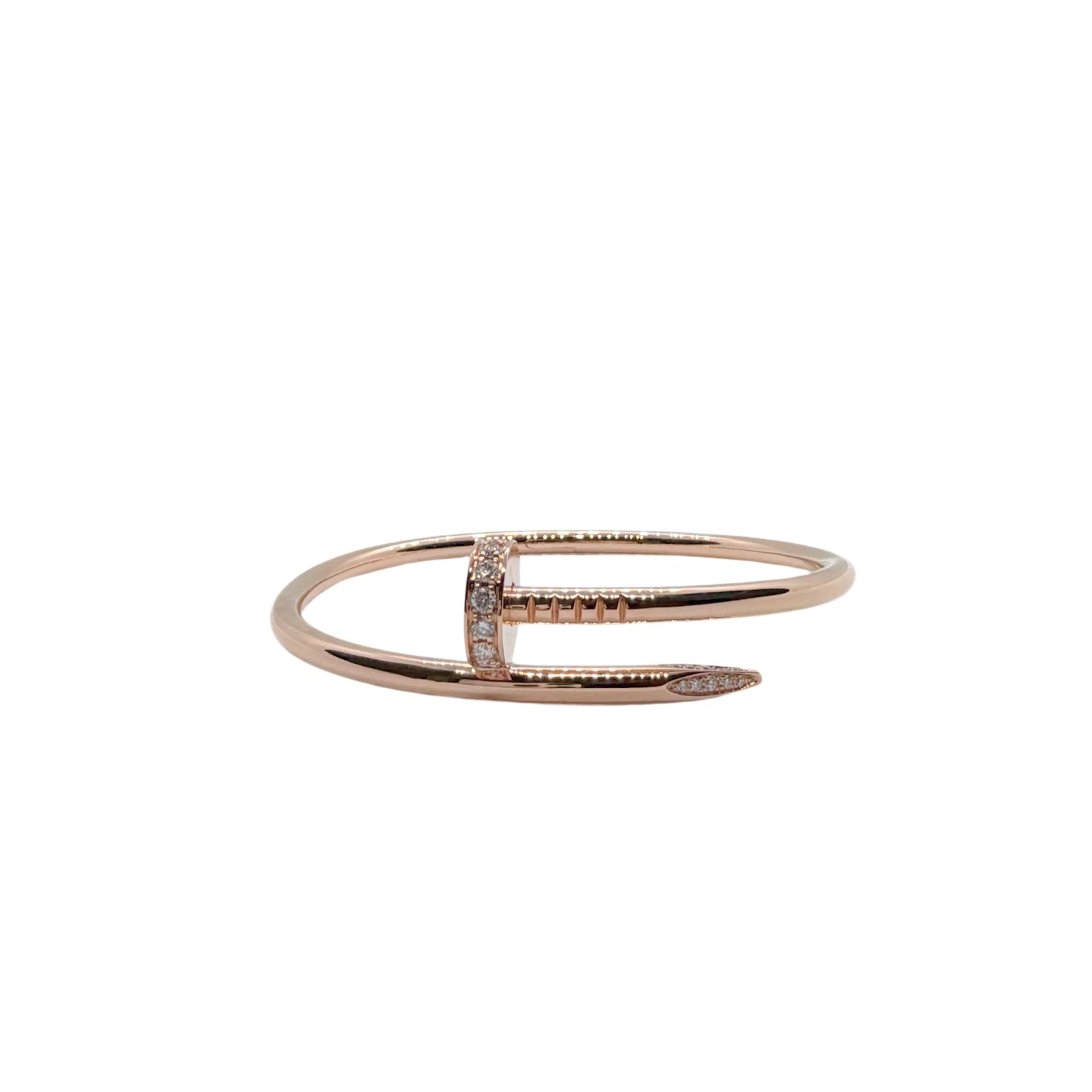 Cartier Juste un Clou Classic Diamond 18K Rose Gold Bangle Bracelet Size 17