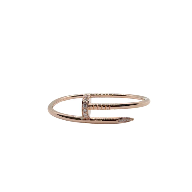 Cartier Juste un Clou Classic Diamond 18K Rose Gold Bangle Bracelet Size 17