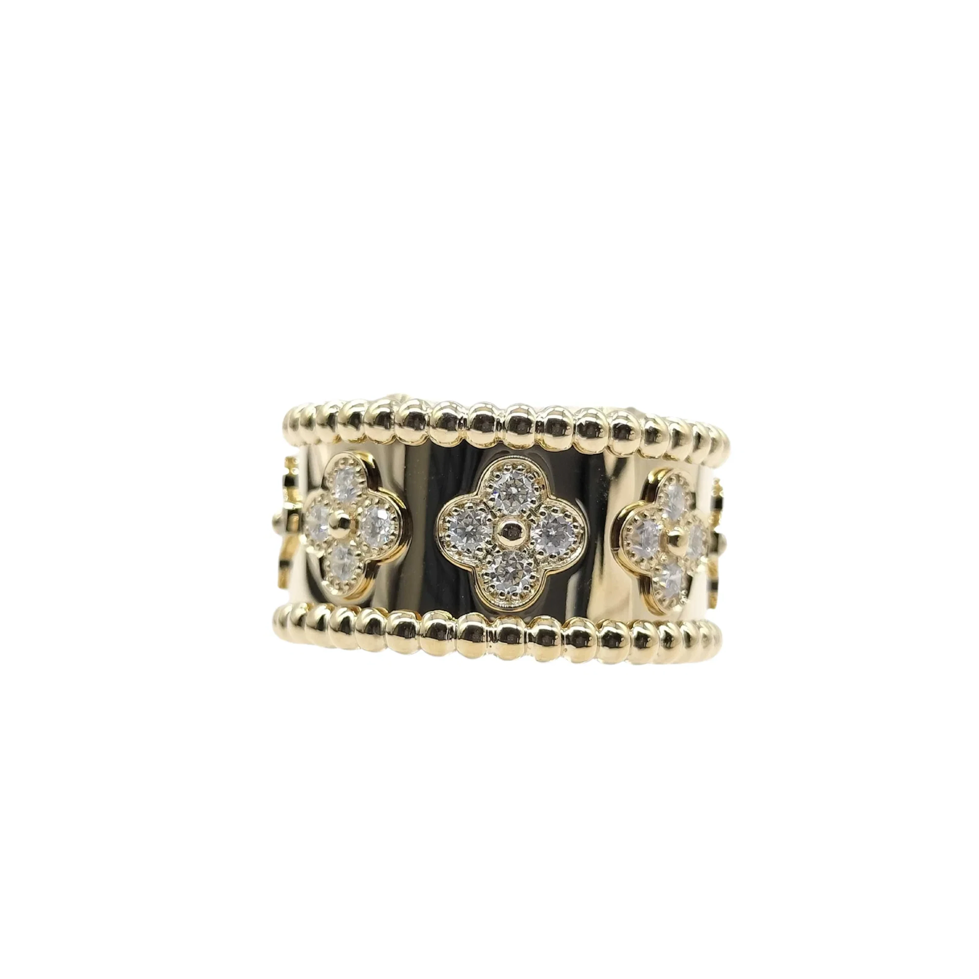 Van Cleef & Arpels Perlee Clovers Diamond 18K Yellow Gold Band Ring