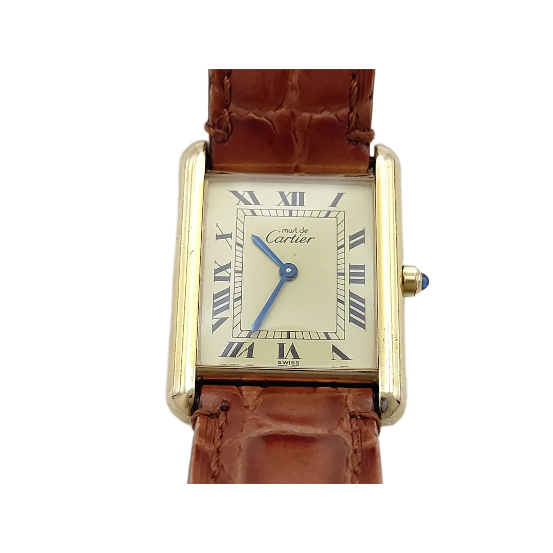 Cartier Must Tank Quartz Women's Watch with Roman Numerals & Leather Strap