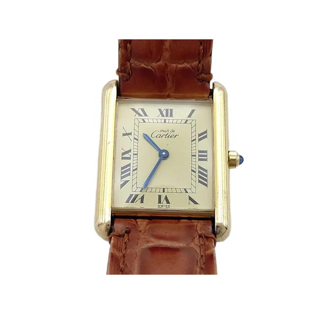 Cartier Must Tank Quartz Women's Watch with Roman Numerals & Leather Strap