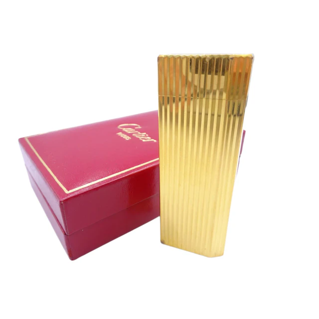 Cartier Paris Vintage Gold Tone Ribbed Metal Lighter