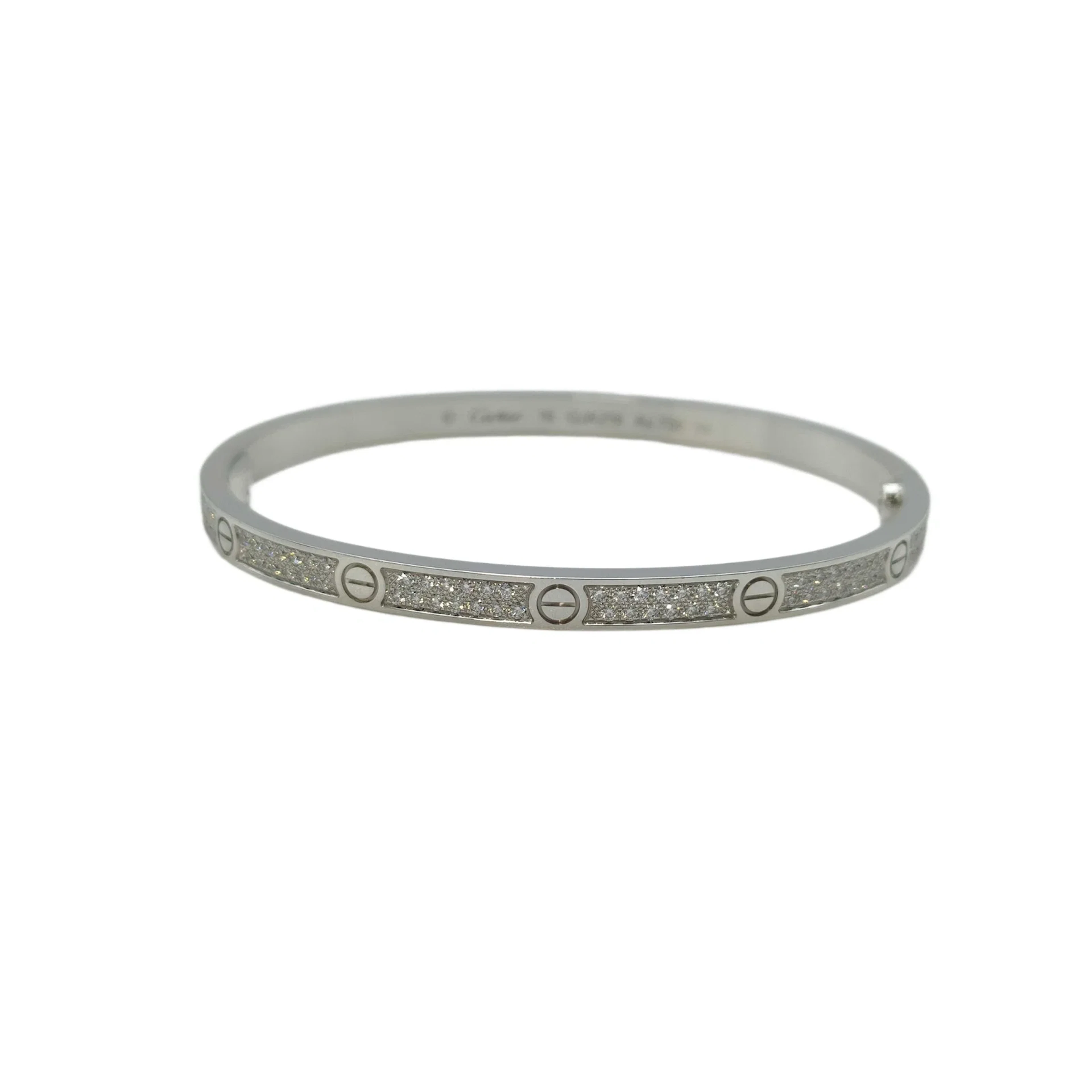 Cartier Love Diamond Pave Thin Model 18K White Gold Bangle Bracelet