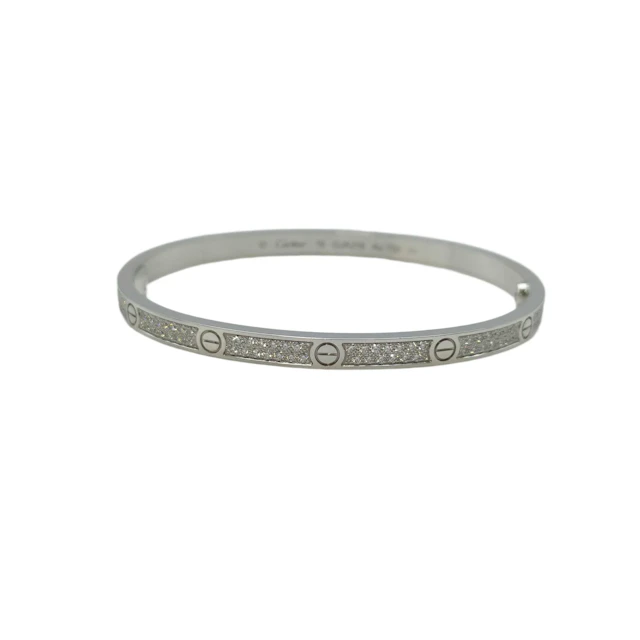 Cartier Love Diamond Pave Thin Model 18K White Gold Bangle Bracelet