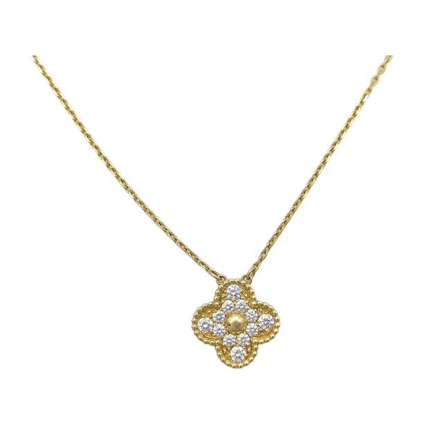 Van Cleef & Arpels Vintage Alhambra Diamond Pave 18K Yellow Gold Pendant