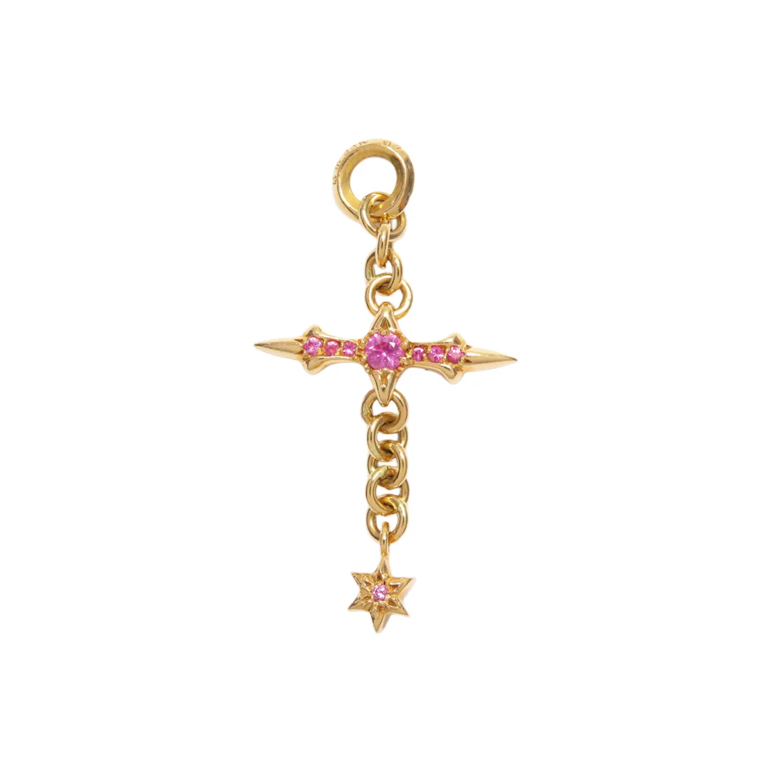 Chrome Hearts Raleigh Cross Pink Sapphire 22K Charm Pendant