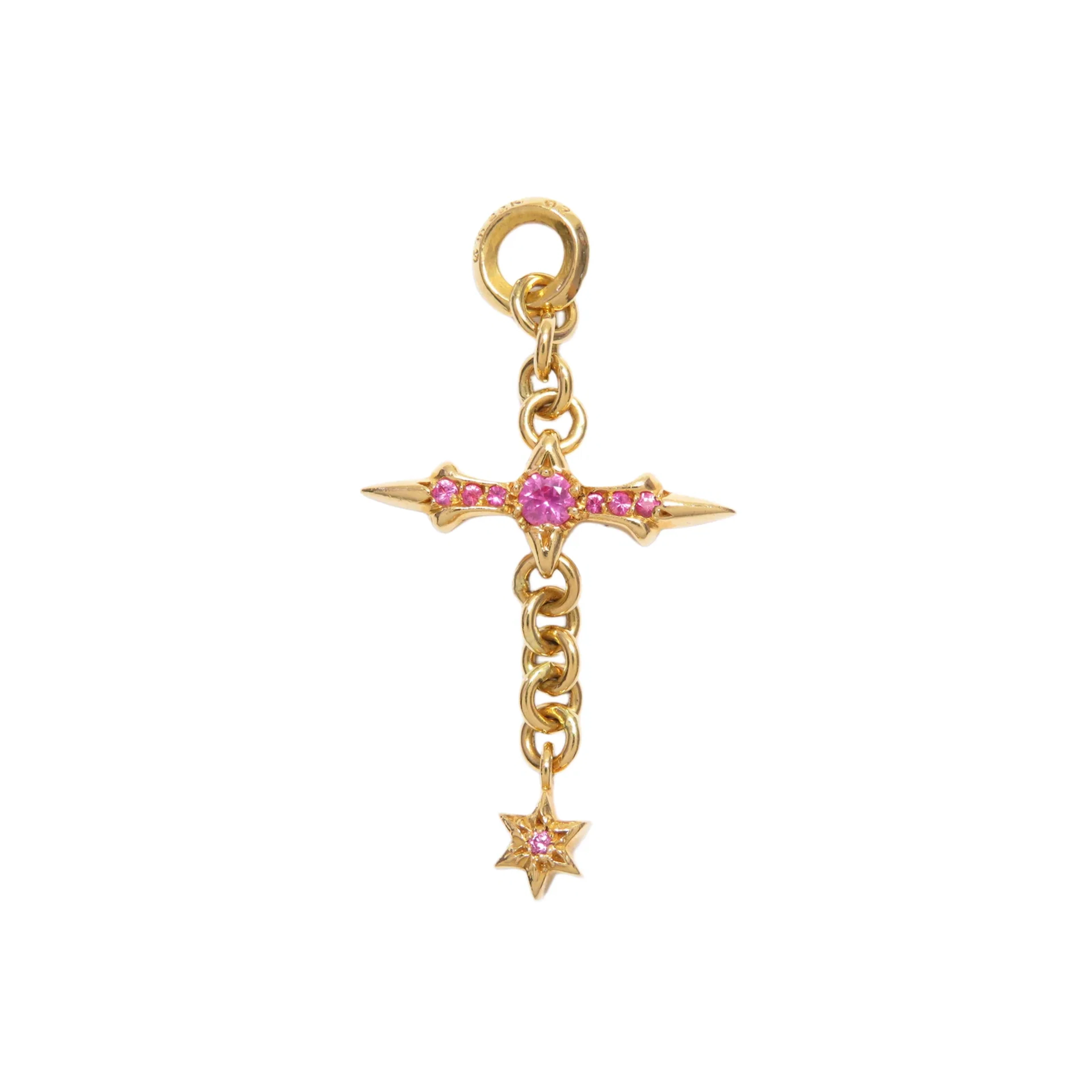 Chrome Hearts Raleigh Cross Pink Sapphire 22K Charm Pendant