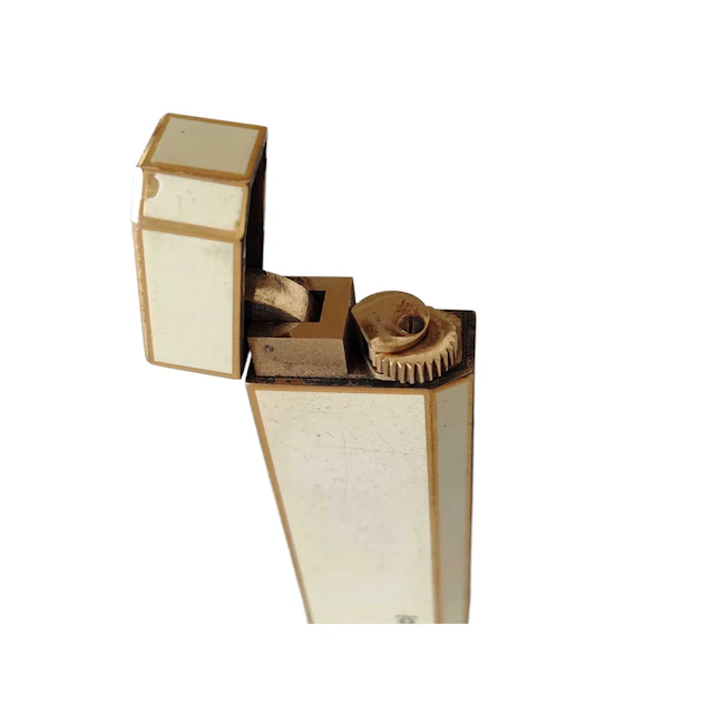 Cartier Vintage White and Gold Tone Metal Rectangular Lighter