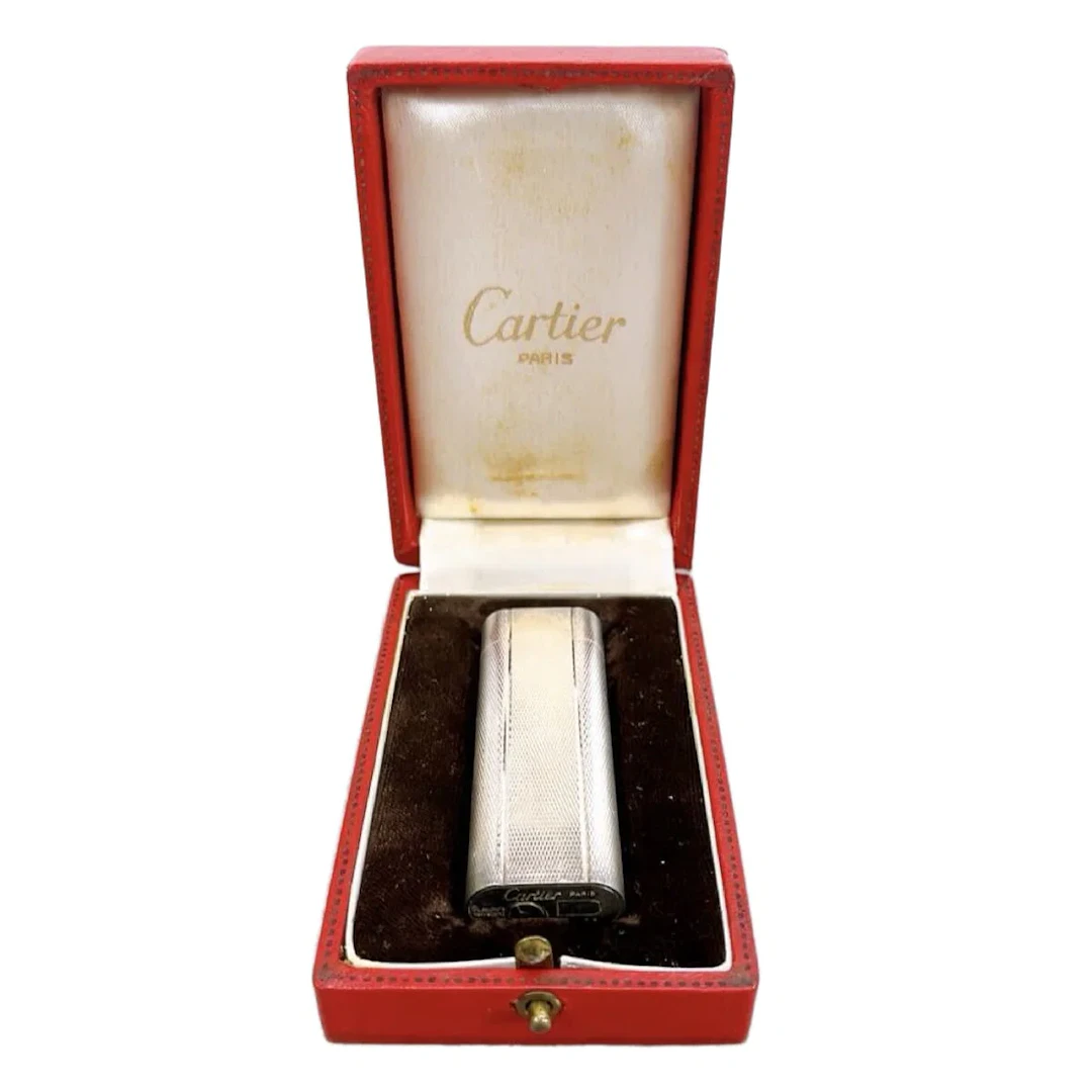 Cartier Paris Vintage Silver-Tone Metal Rectangular Lighter with Box
