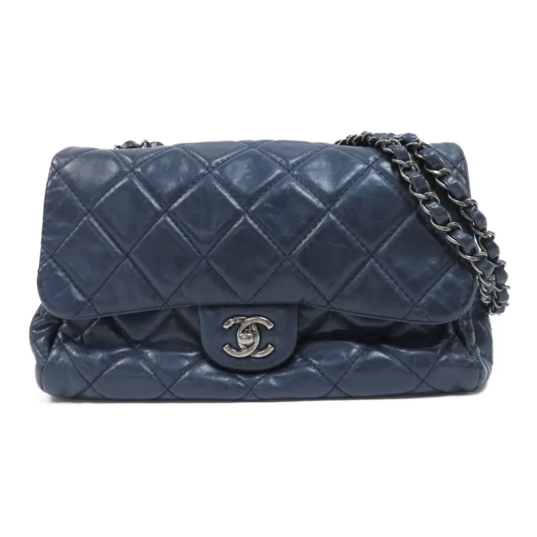 Chanel Blue Cowhide Leather Chain Shoulder Bag