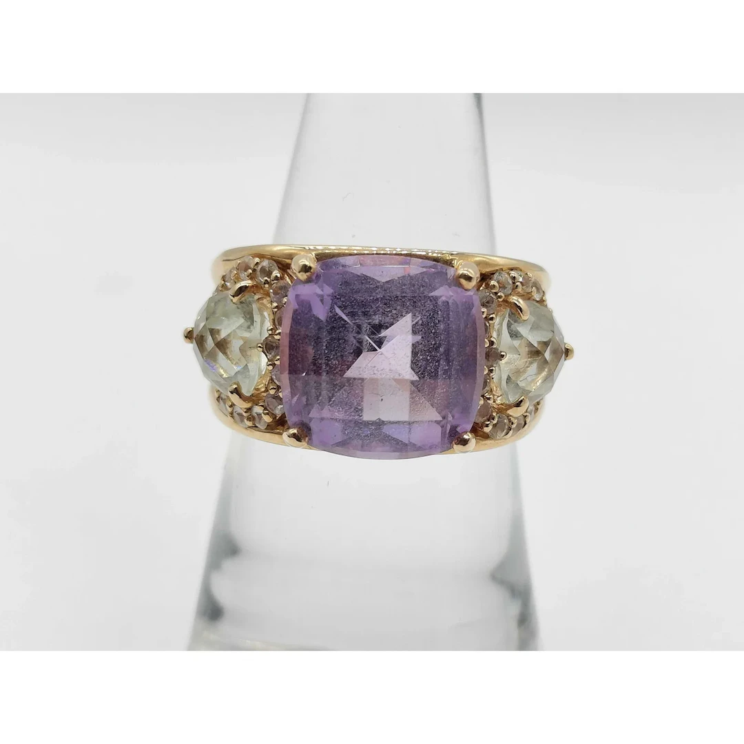 Amethyst Diamond 18K Yellow Gold Ring