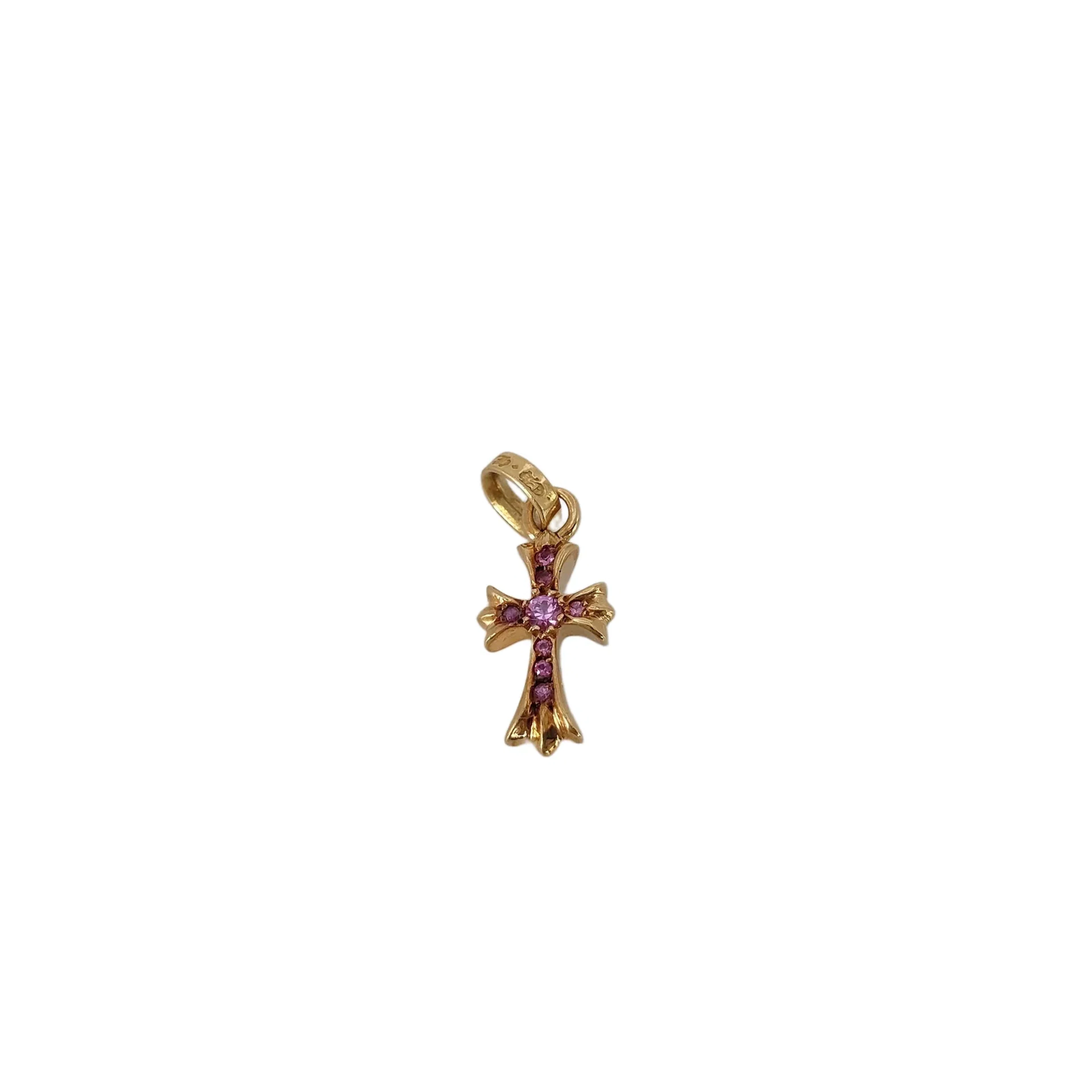Chrome Hearts Baby Fat Pink Sapphire Cross Gold Pendant