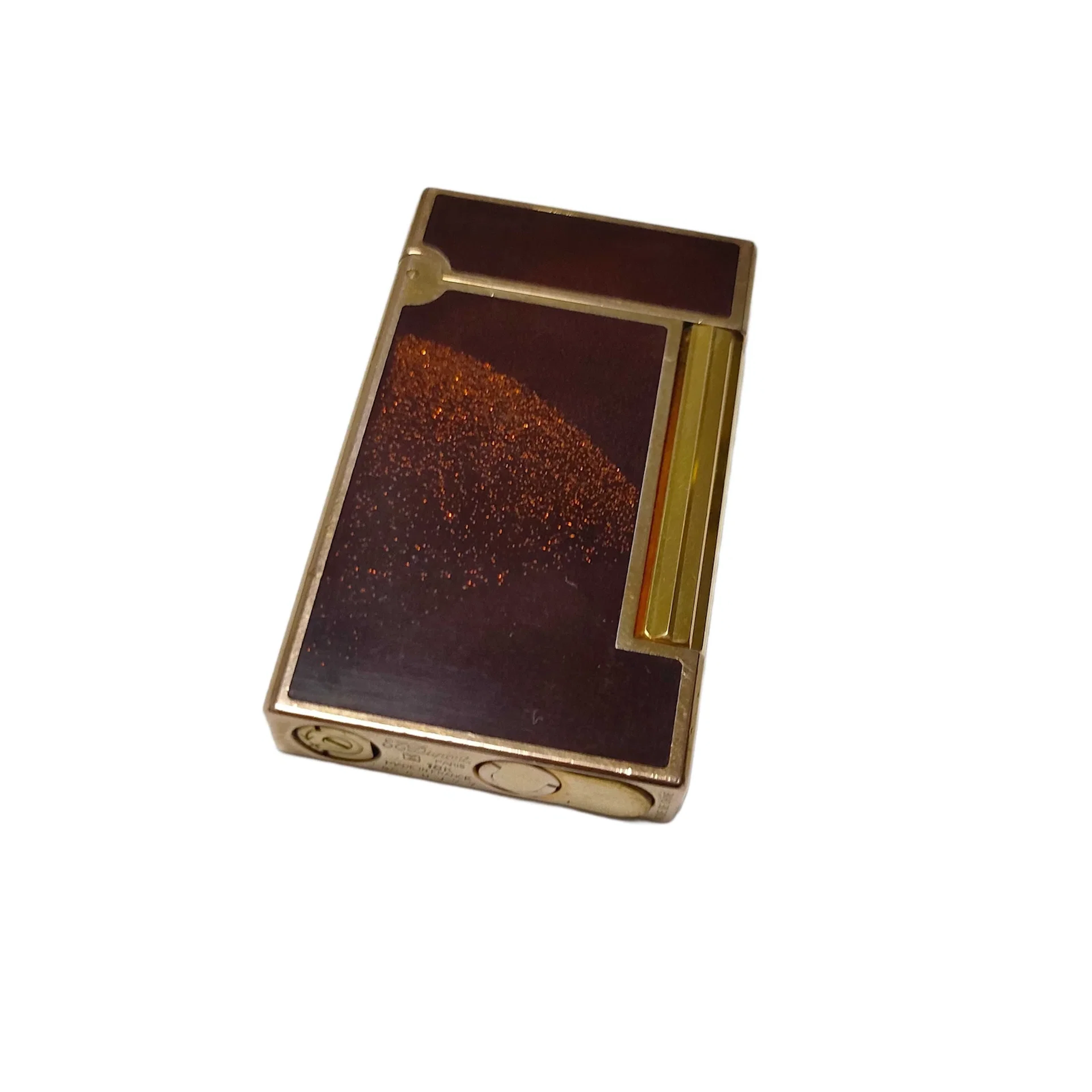 S.T. Dupont Vintage 18K Gold and Reddish Brown Lacquer Lighter