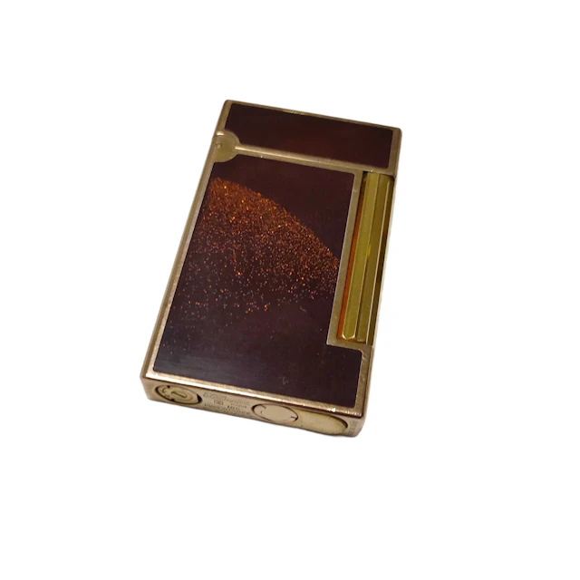 S.T. Dupont Vintage 18K Gold and Reddish Brown Lacquer Lighter