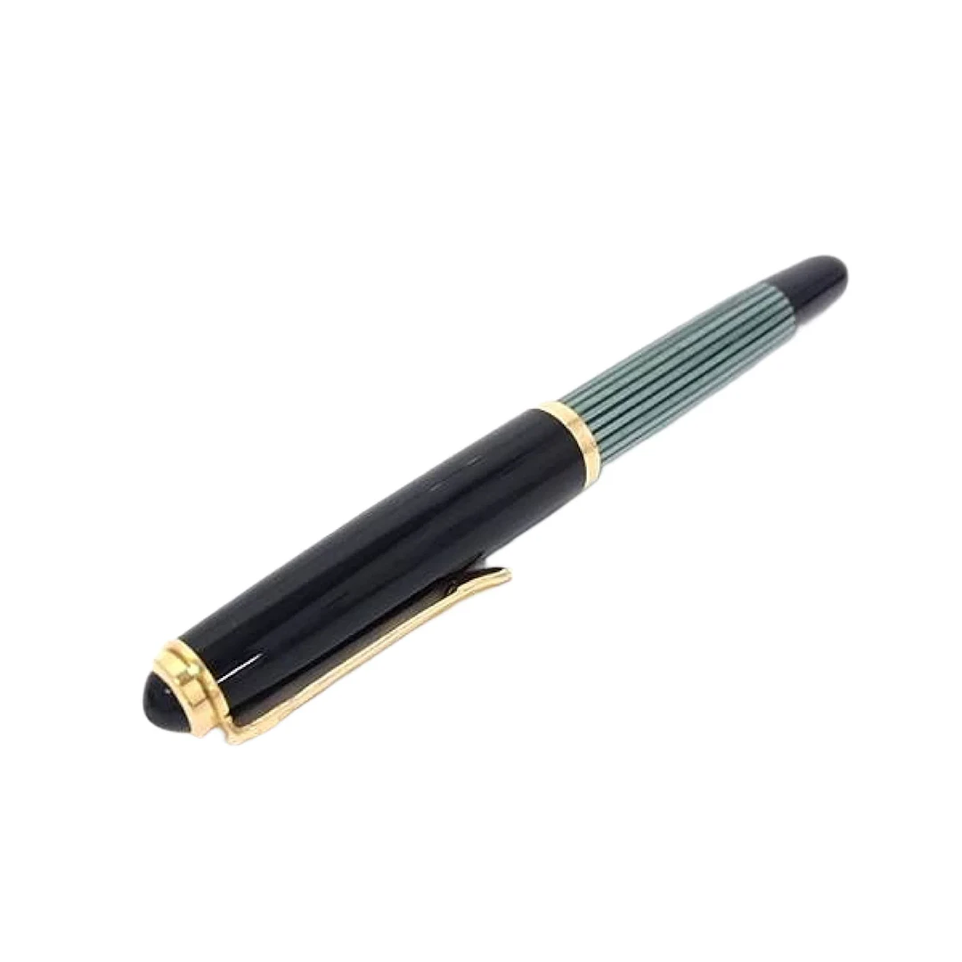 Pelikan Black and Green Striped Fountain Pen with 14C 585 Gold Nib