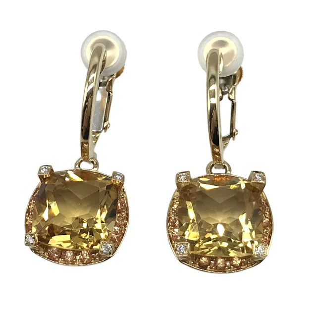 Mauboussin 18K Yellow Gold Diamond and Yellow Gemstone Cushion Drop Earrings