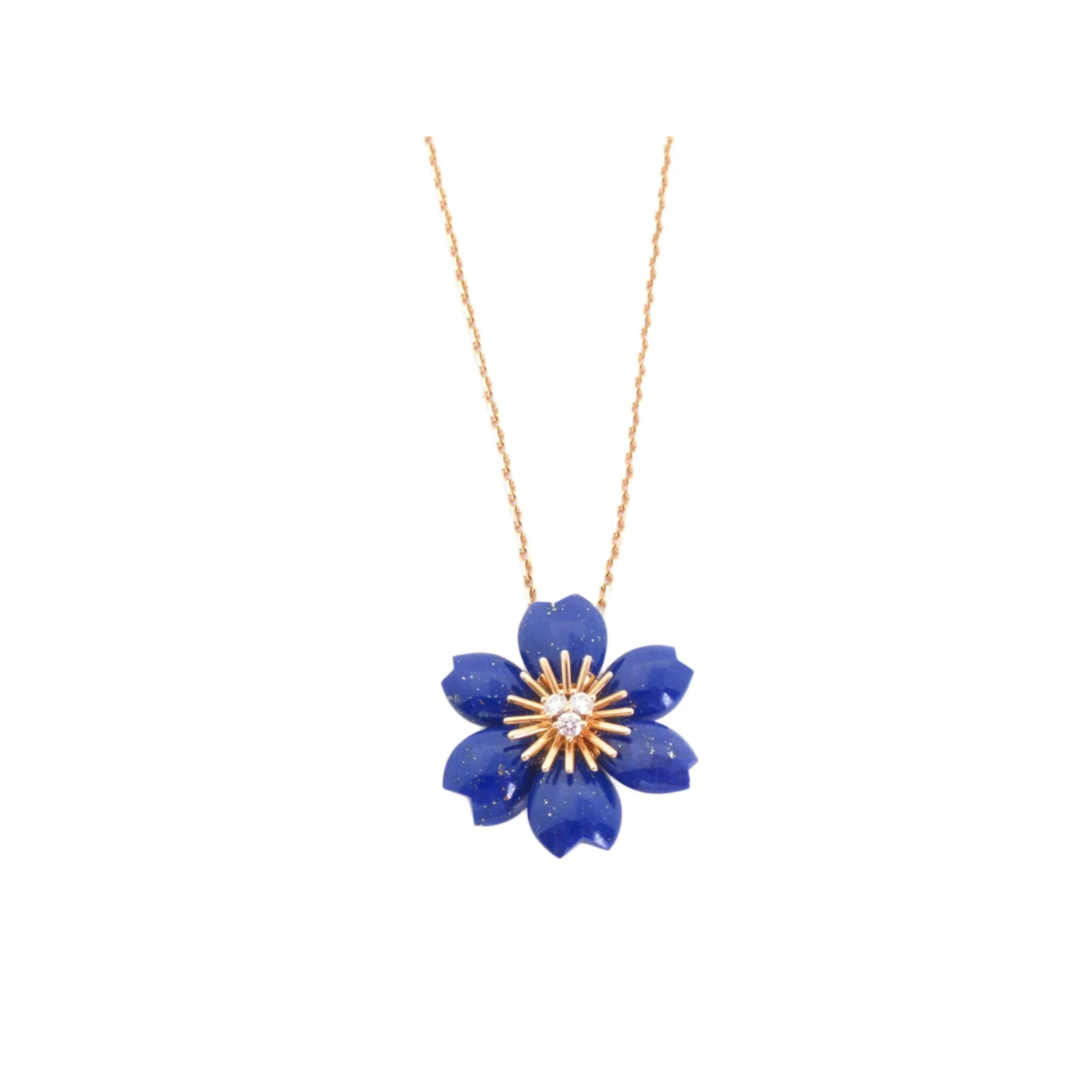 Van Cleef & Arpels Rose de Noel Diamond Blue Lapis Lazuli Flower 18K
