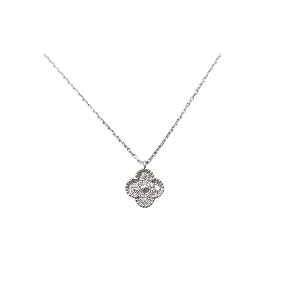 Van Cleef & Arpels Sweet Alhambra Pave Diamond 18K White Gold Pendant Necklace