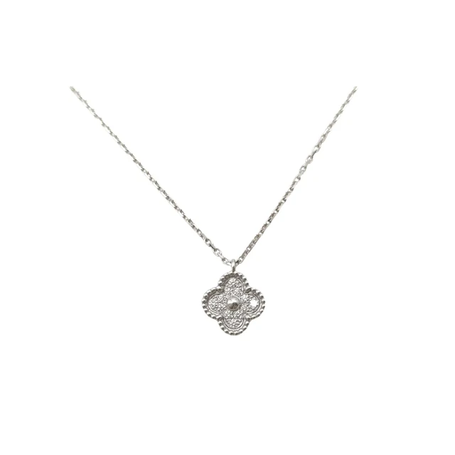 Van Cleef & Arpels Sweet Alhambra Pave Diamond 18K White Gold Pendant Necklace