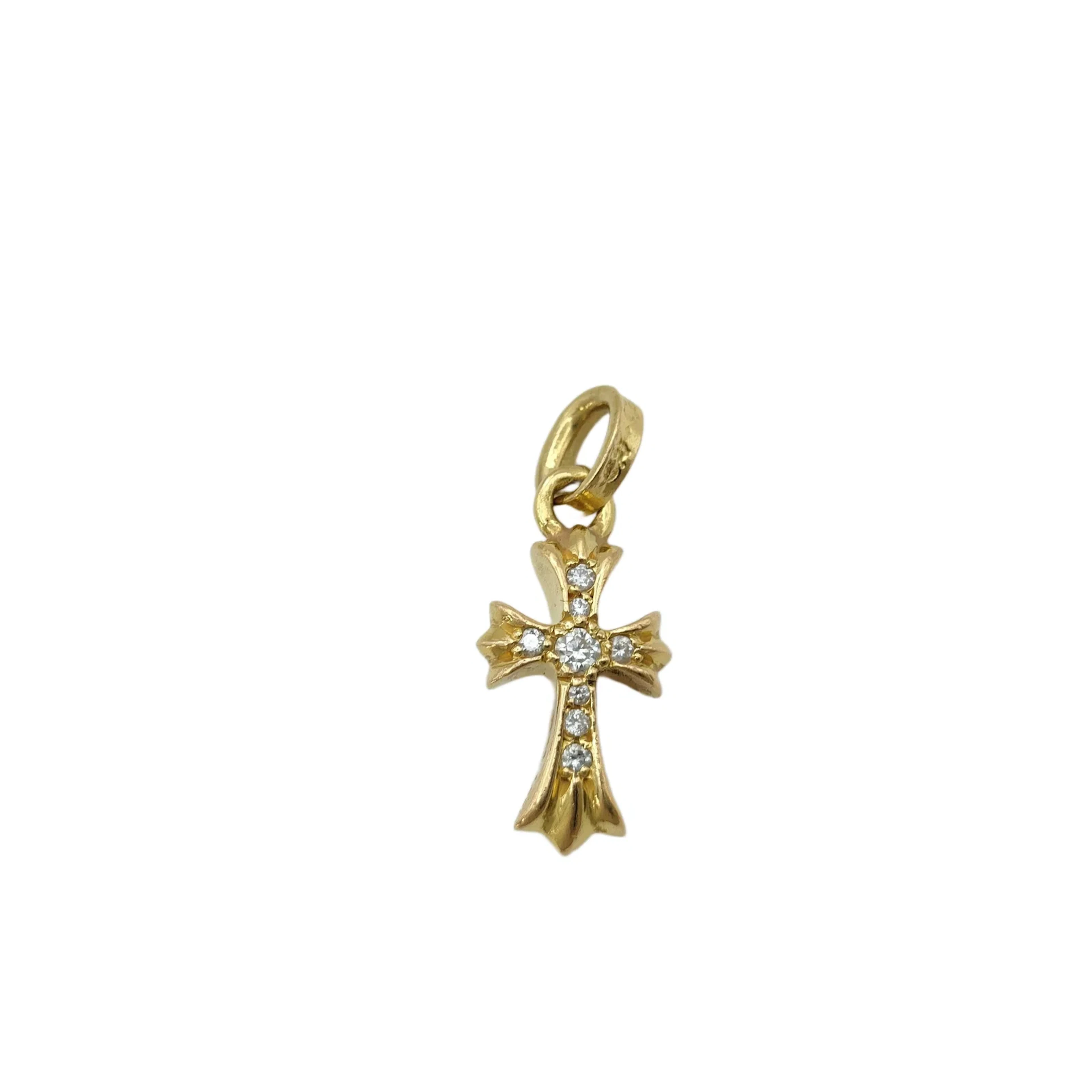Chrome Hearts Diamond Baby Fat Cross 22K Gold Charm Pendant