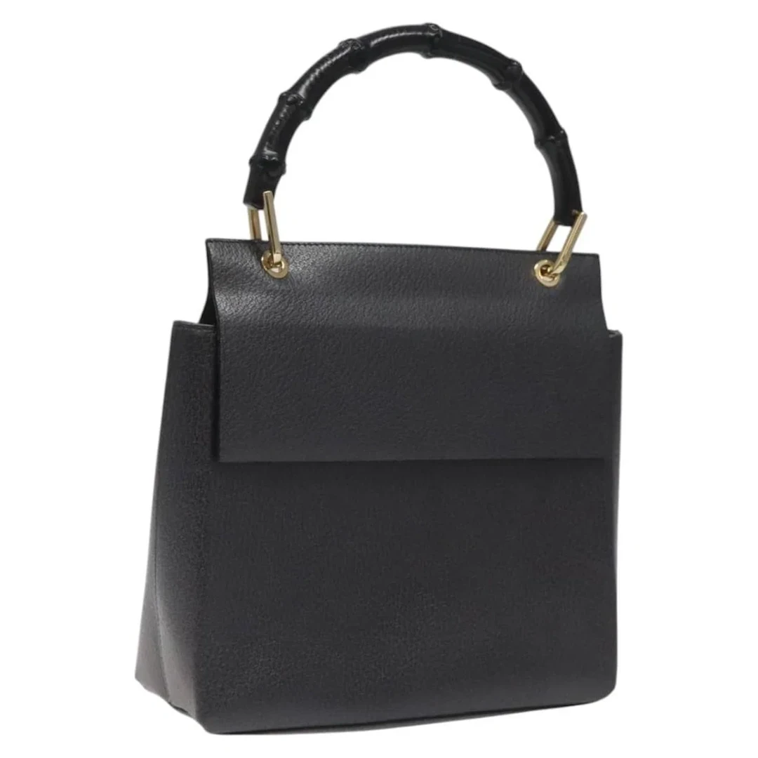 Gucci Black Leather Bamboo Handbag