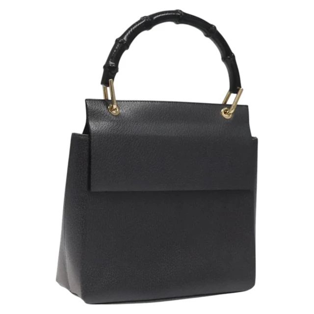Gucci Black Leather Bamboo Handbag