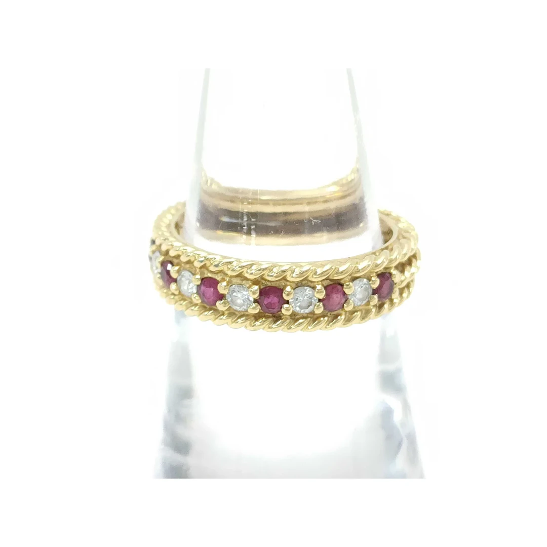 Ruby Diamond 18K Yellow Gold Rope Band Ring