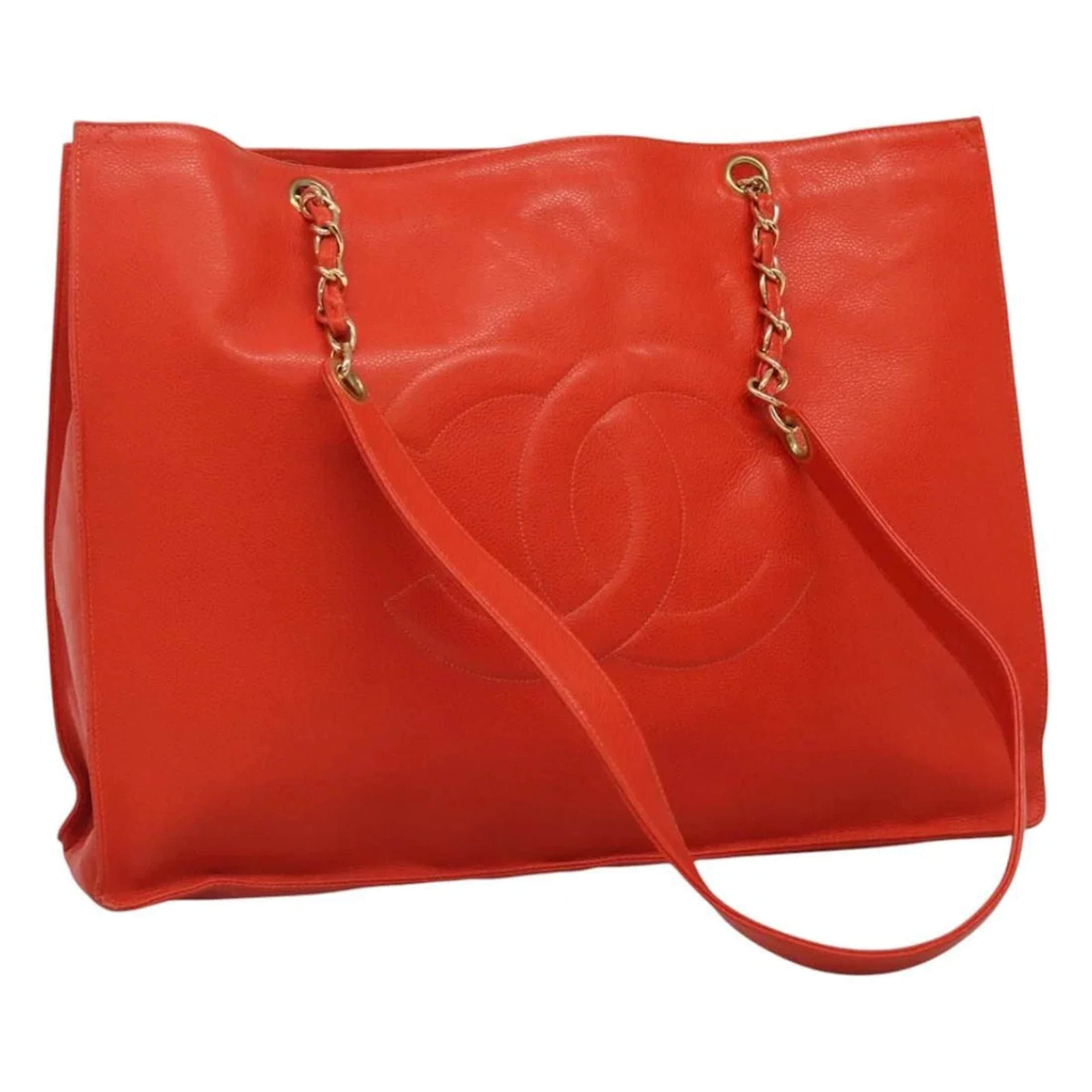 Chanel Orange Caviar Chain Tote Bag