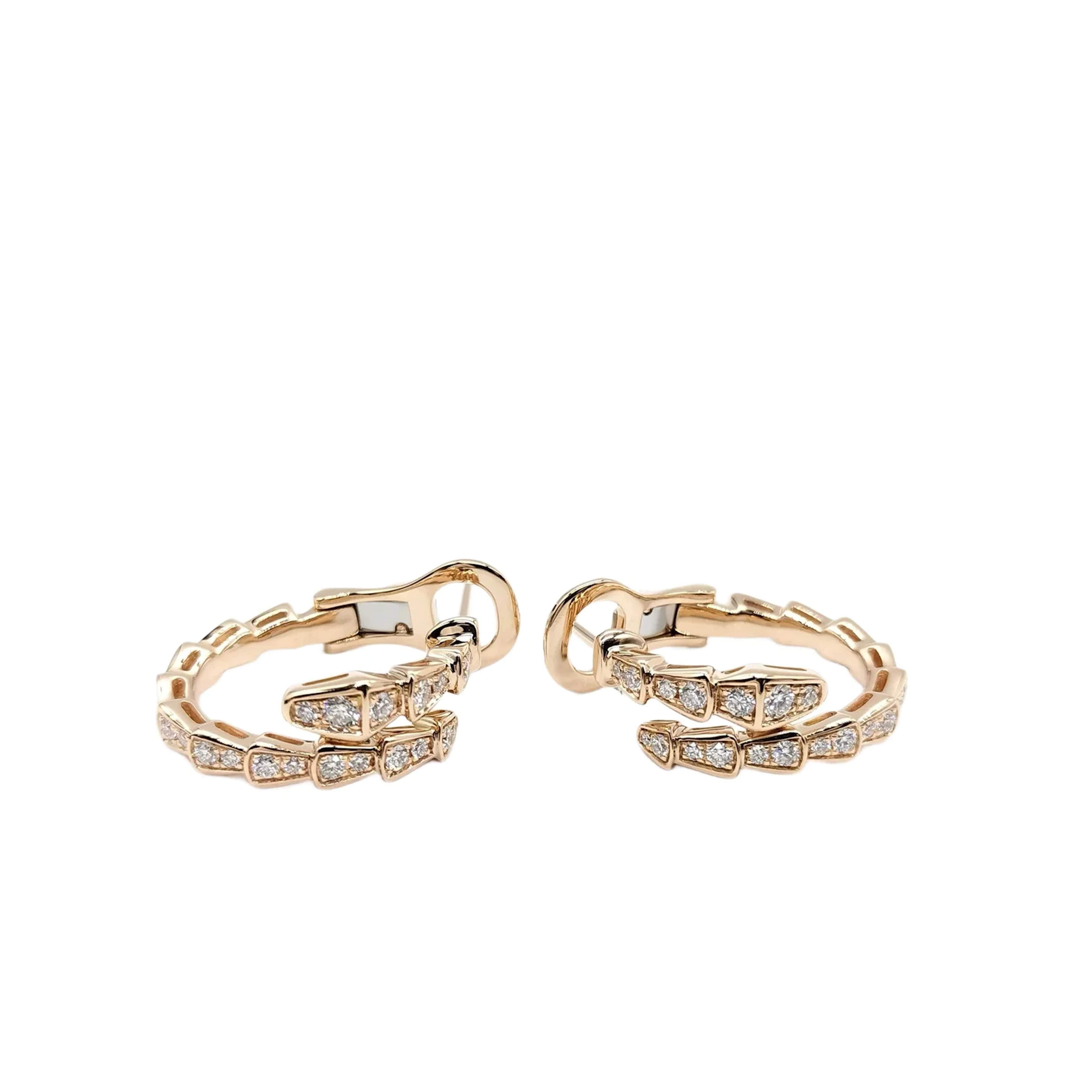 Bulgari Serpenti Viper Snake Diamond 18K Rose Gold Hoop Earrings
