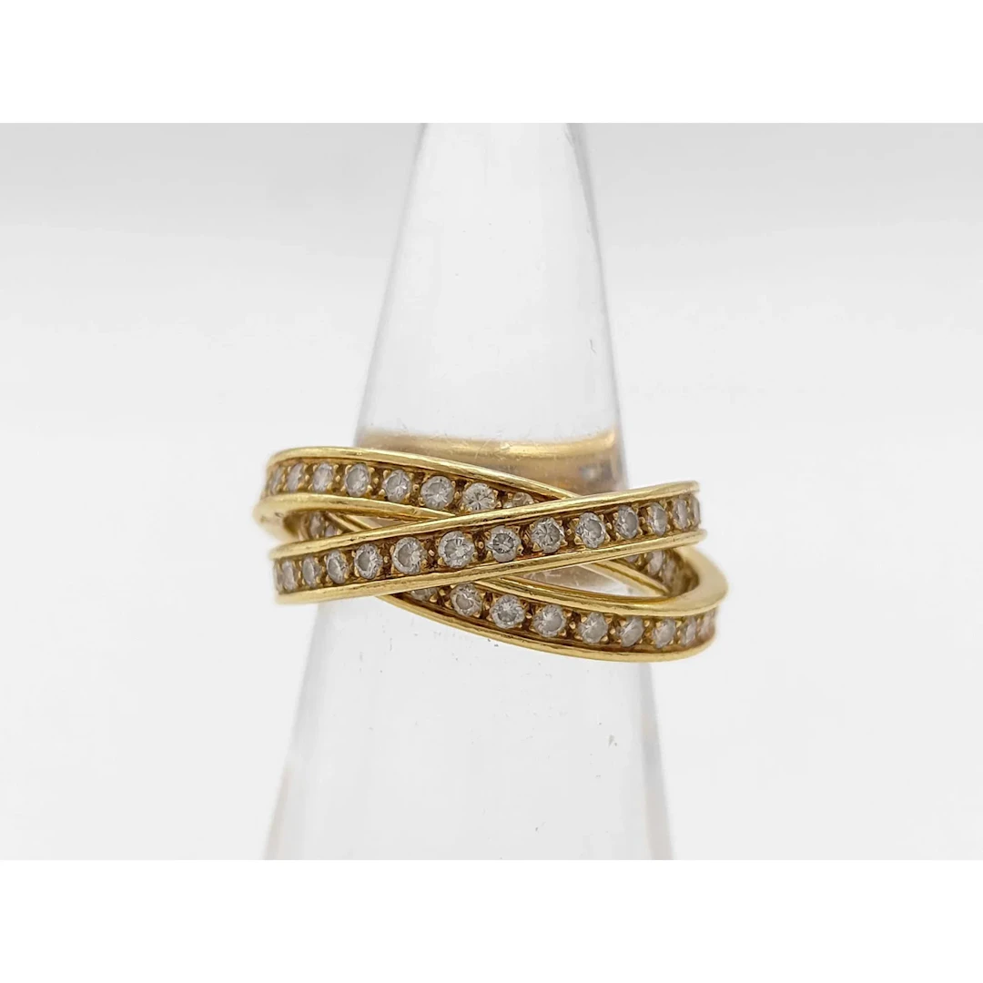 Cartier Trinity Full Diamond 18K Rose & Yellow Gold Band Ring Size 52