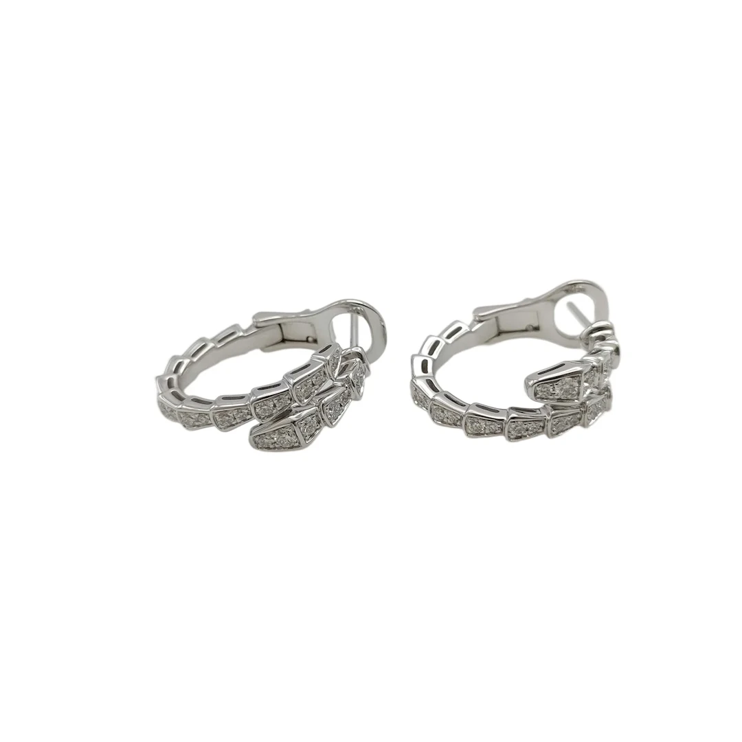 Bulgari Serpenti Viper Snake Diamond 18K White Gold Hoop Earrings