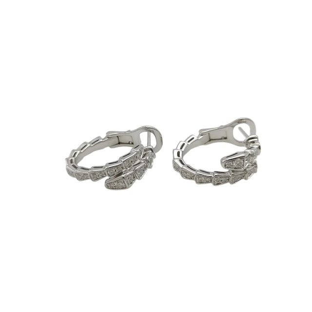 Bulgari Serpenti Viper Snake Diamond 18K White Gold Hoop Earrings