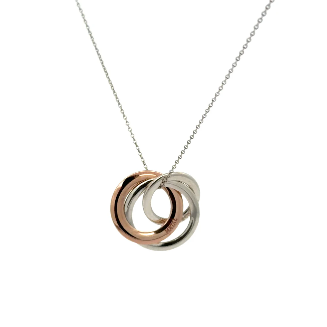Tiffany & Co. Three-Ring Interlocking Rose Metal & Sterling Silver Necklace