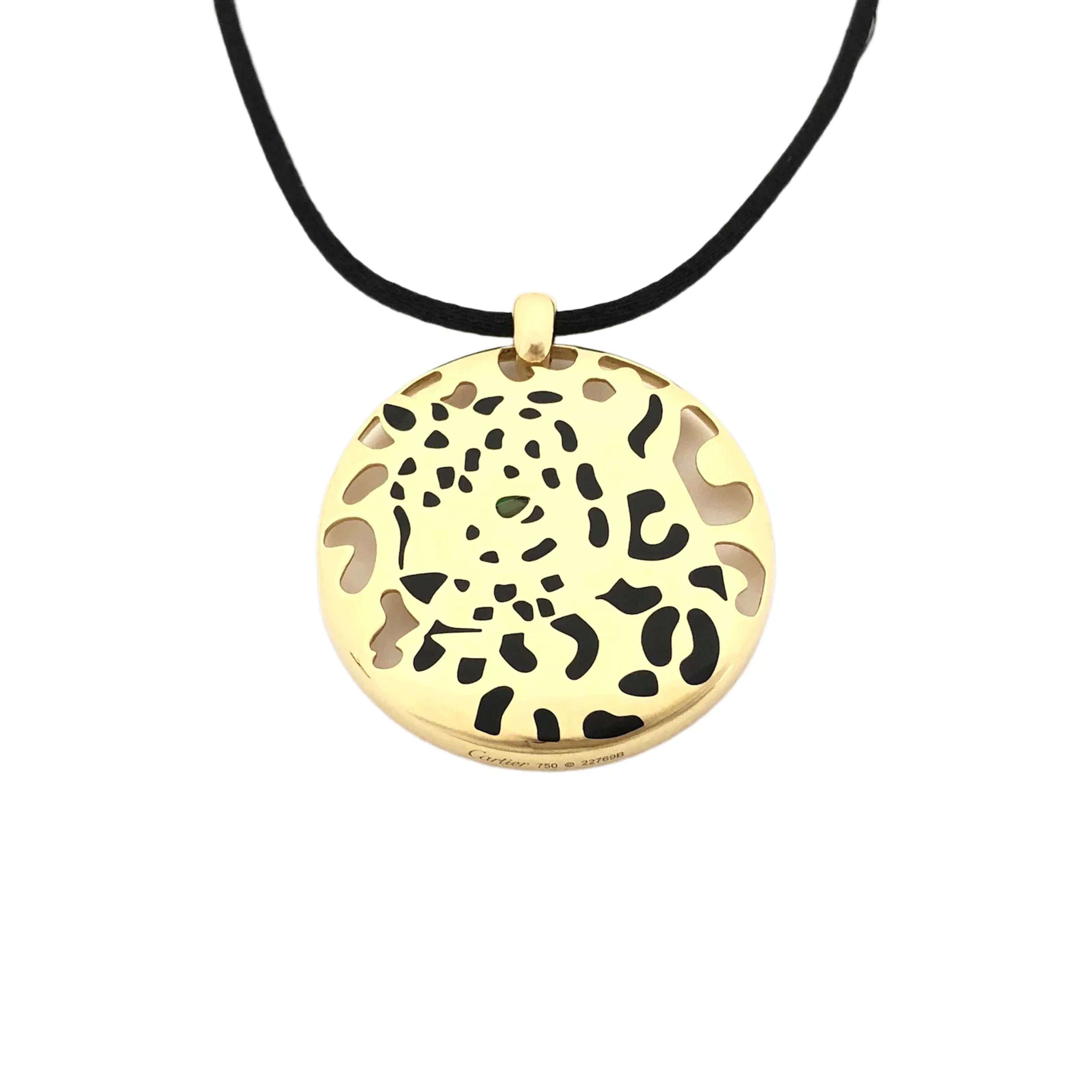 Cartier Panther Black Spotted Leopard 18K Gold & Black Rope Pendant Necklace