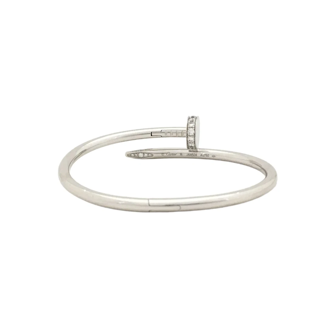 Cartier Juste Un Clou Diamond 18K White Gold Bangle Bracelet, Size 16