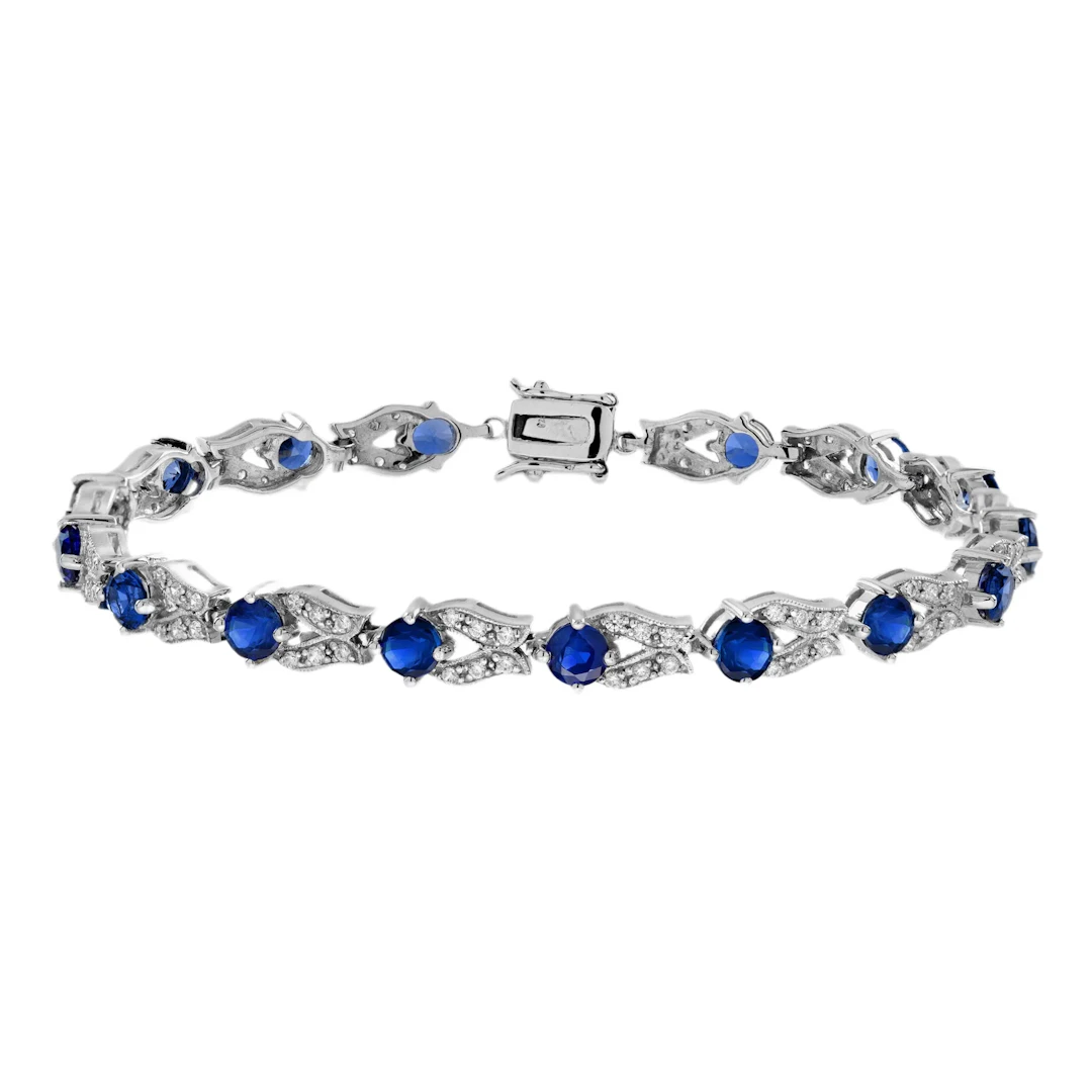 Vintage Inspired Blue Sapphire Diamond Bracelet