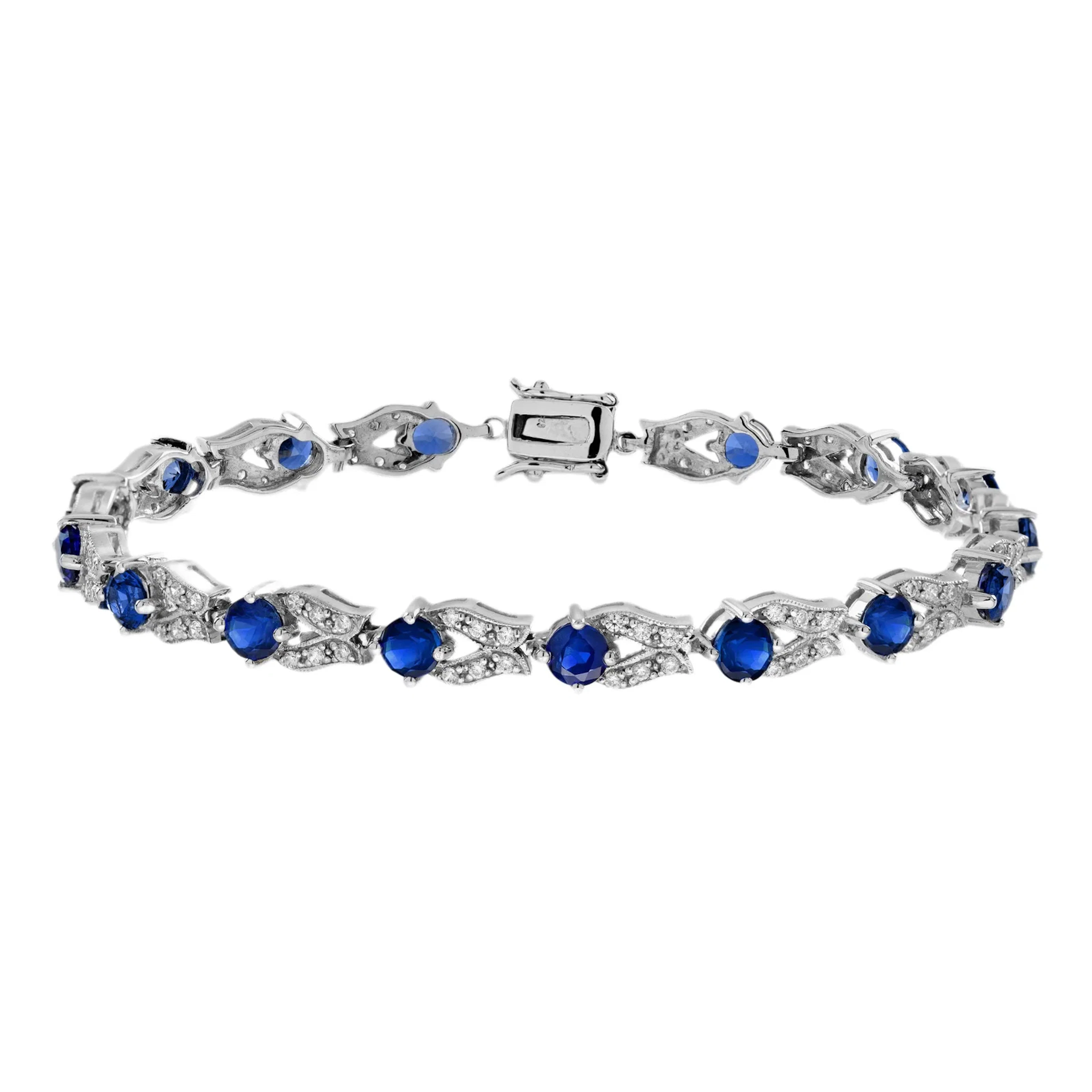 Vintage Inspired Blue Sapphire Diamond Bracelet