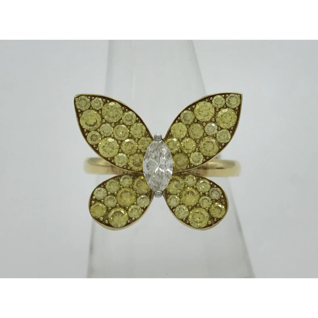 Graff Pave Butterfly Yellow Diamond and Diamond 18K Yellow Gold Ring