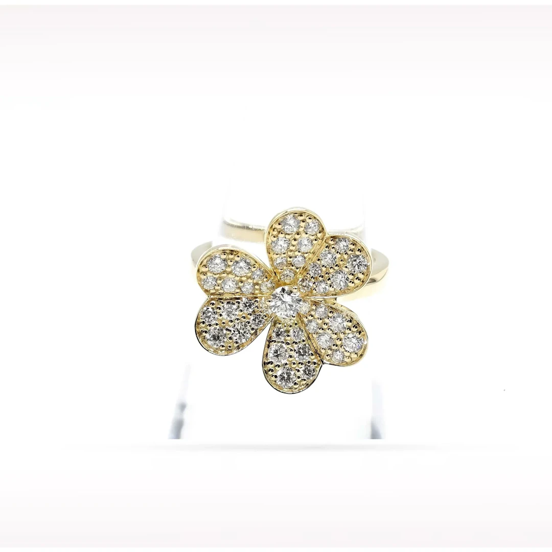 Van Cleef & Arpels Frivole Flower Pave Diamond 18K Yellow Gold Ring