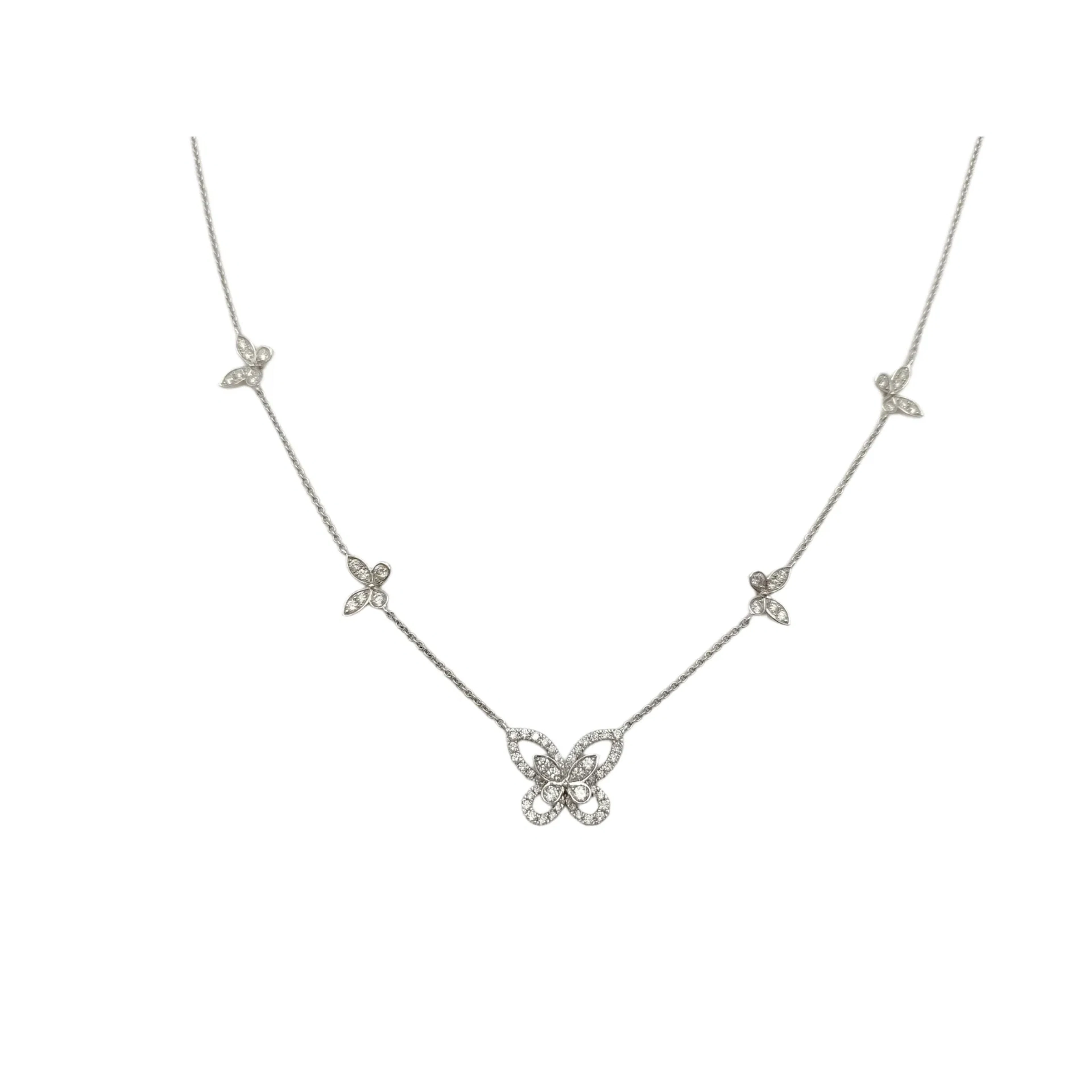Graff Butterfly Diamond 18K White Gold Station Necklace