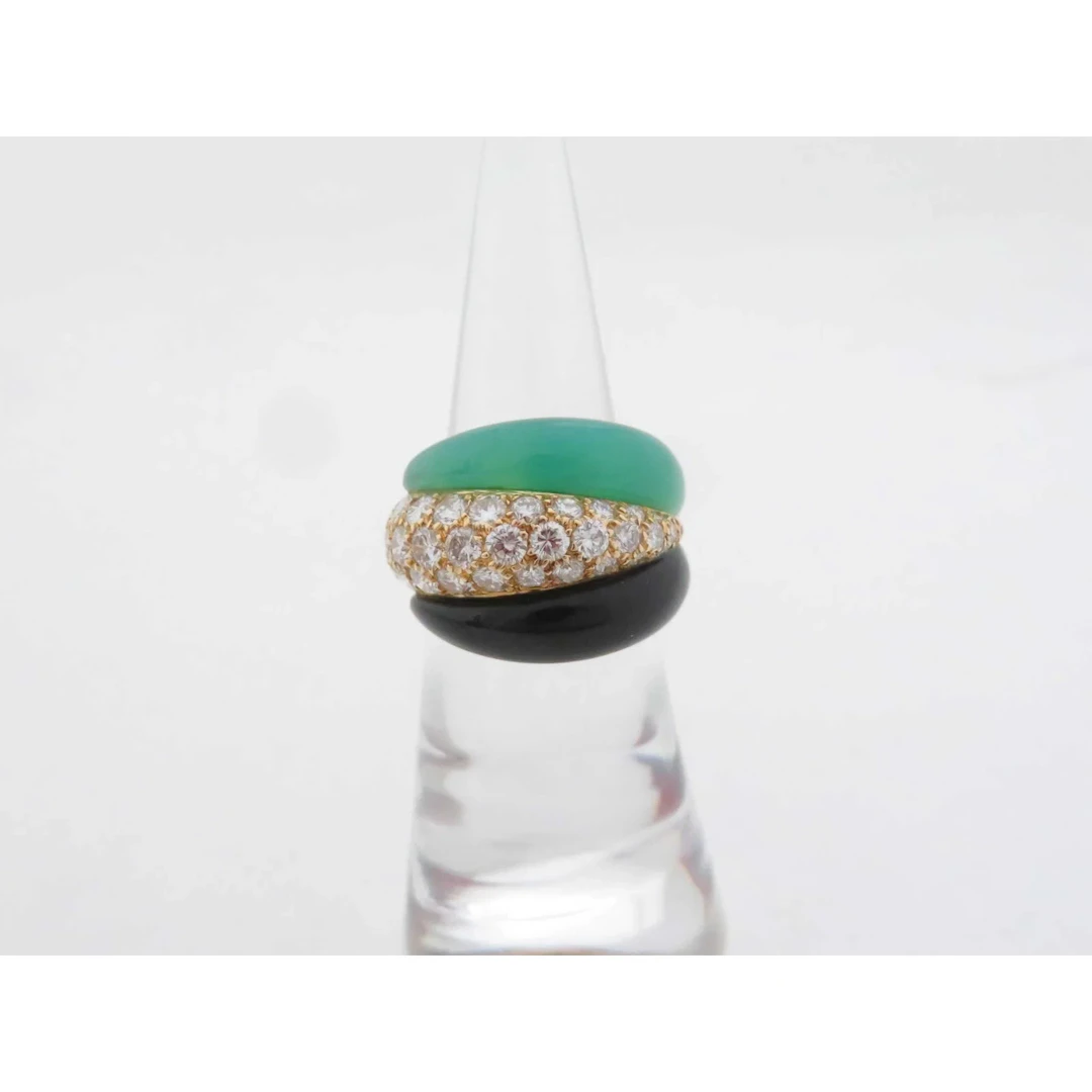 Van Cleef & Arpels Vintage Black Onyx Green Chalcedony Diamond Pave
