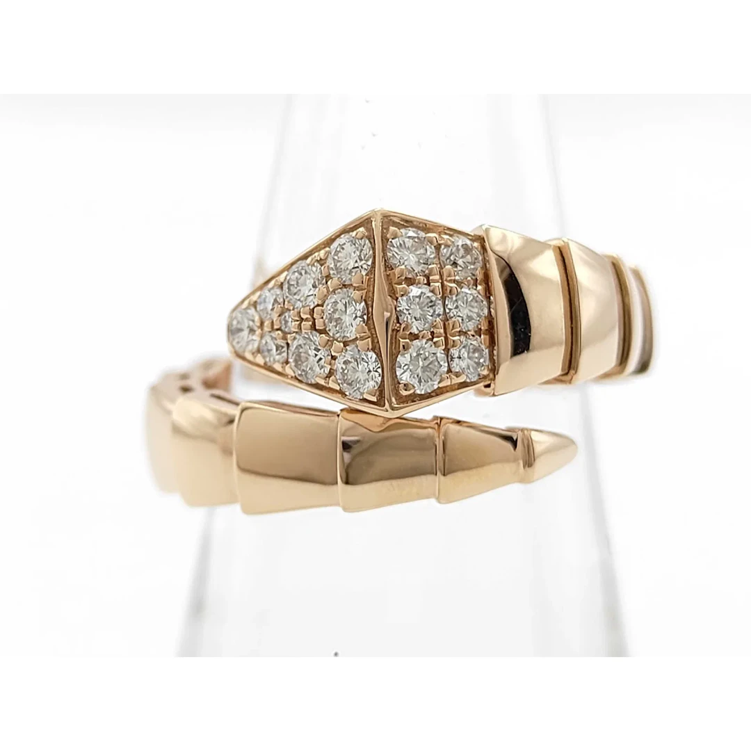 Bulgari Serpenti Viper Diamond 18K Rose Gold Ring, Size 58