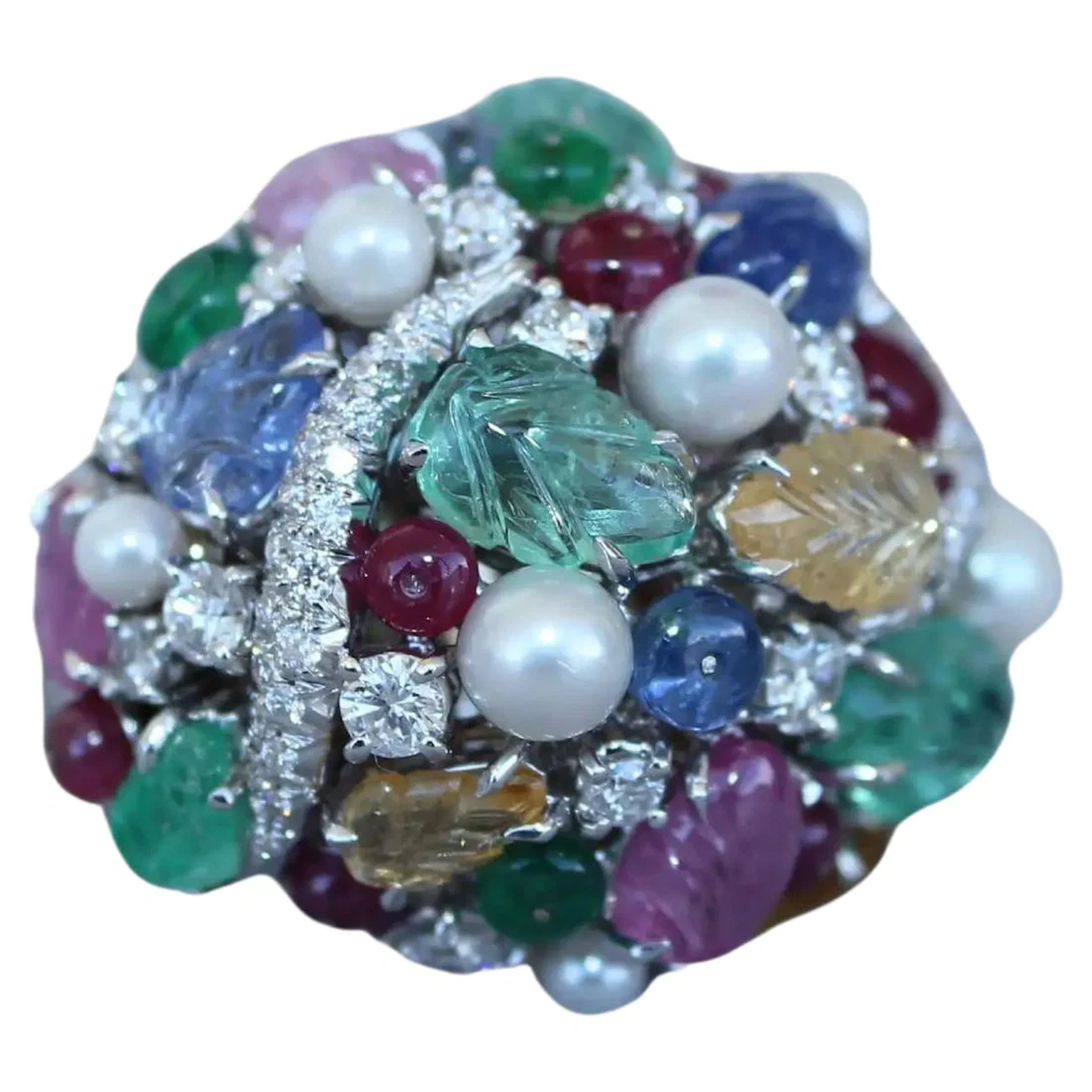 Scavia Exquisite 18K White Gold Multi-Gem Ring