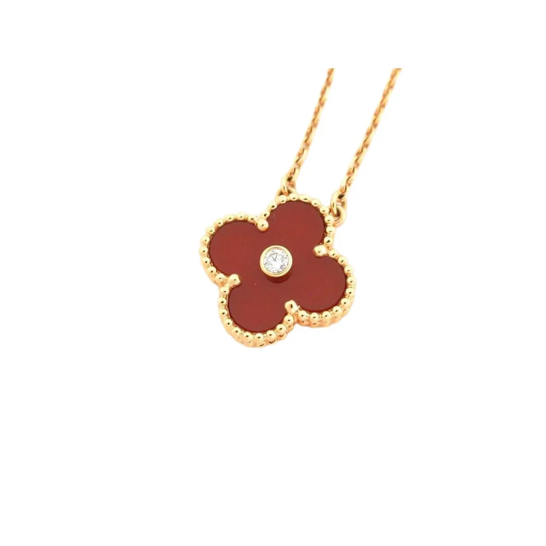 Van Cleef & Arpels Vintage Alhambra Holiday Edition Diamond Red Carnelian