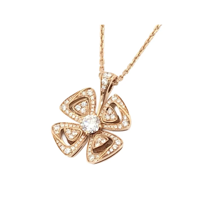Bulgari Fiorever Flower Floral Diamond 18K Rose Gold Pendant Necklace